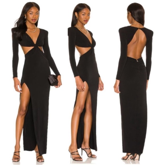 Nookie Jewel Gown Black Long Sleeve Cut-Out